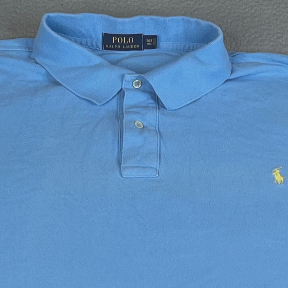POLO RALPH LAUREN  Polo Shirt Mens Blue 3XLT Big Tall Performance Yellow Pony